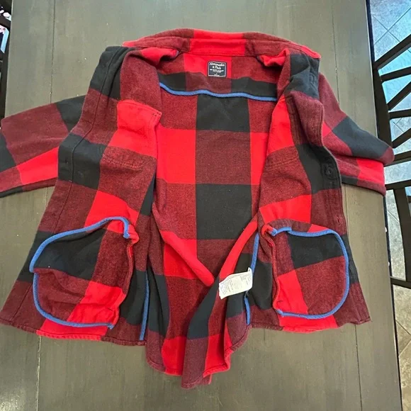 VTG Abercrombie & Fitch shirt Men’s Red Black Buffalo Plaid shacket barncoat L - Picture 3 of 11